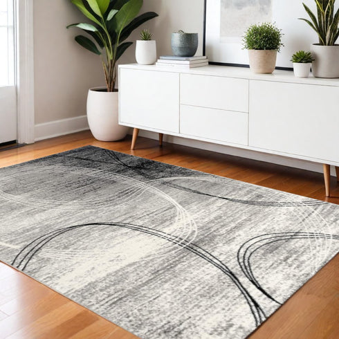 2' X 4' Gray Abstract Dhurrie Area Rug
